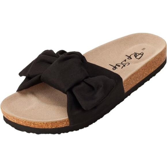 Women Slide Sandals with Bow Slip On Flat Summer Cork Footbed Comfy Shoes - Picture 1 of 7
